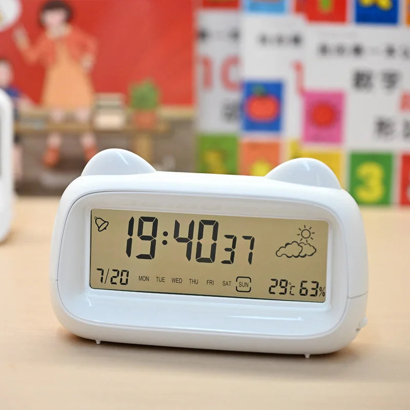 Cat Ear Digital Alarm Clock with Temperature