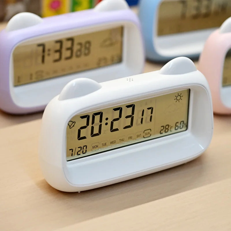 Cat Ear Digital Alarm Clock with Temperature