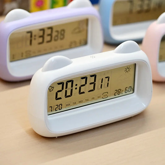Cat Ear Digital Alarm Clock with Temperature