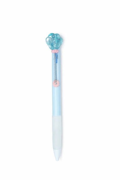 Light blue ballpoint pen with a decorative cap on a white background