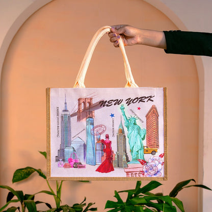 Cities of the World Jute Boxed Tote Bag