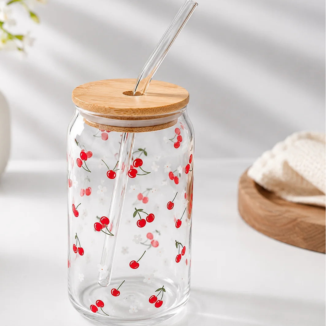 Coffee Glass Cup - Cherries
