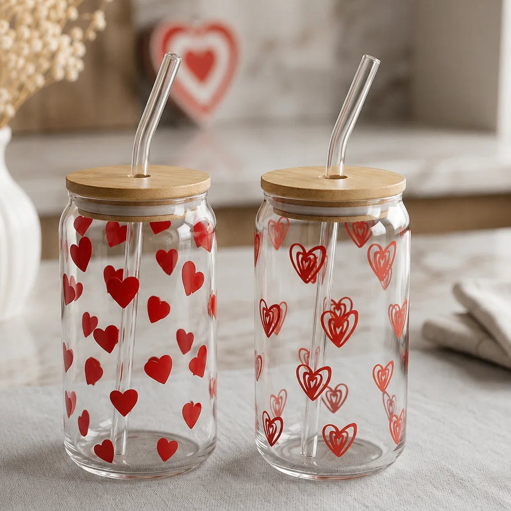 Coffee Glass Cup -  Hearts