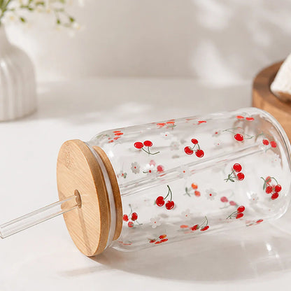 Coffee Glass Cup - Cherries