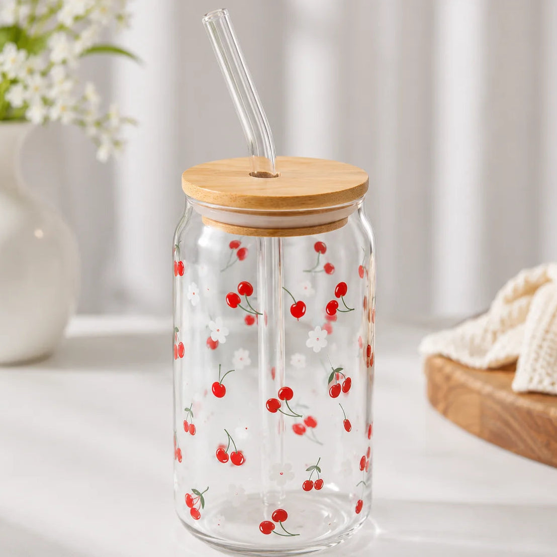Coffee Glass Cup - Cherries