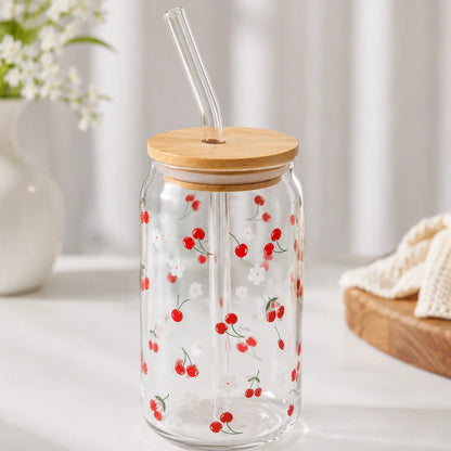 Coffee Glass Cup - Cherries