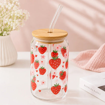 Coffee Glass Cup - Strawberries