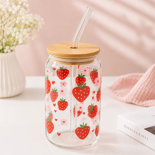 Coffee Glass Cup - Strawberries