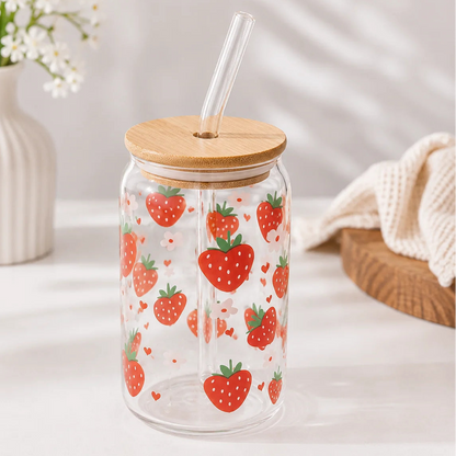 Coffee Glass Cup - Strawberries