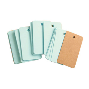 Set of light blue and brown color swatch cards on a white background