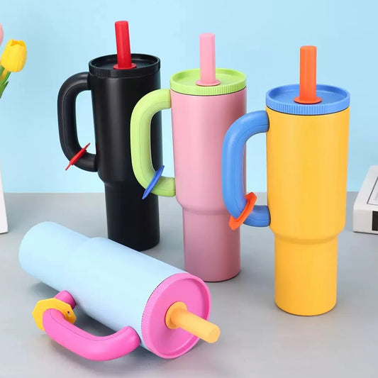 Colorful Insulated Travel Tumbler with Straw & Handle
