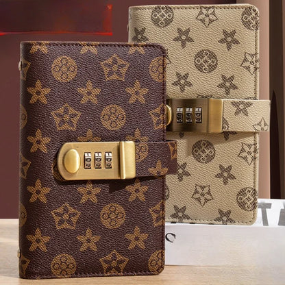 Two patterned lockets with gold combination locks on a neutral background