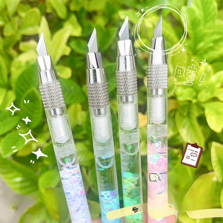 Confetti Filled Pen Knife and Cutter # paper cutter # pen shape cutter # student cutter #stationery cutter #brush shape cutter #office cutter #cartoon shape cutter # utility knife # kitchen tool # mini size cutter 