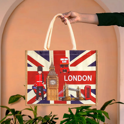 Cities of the World Jute Boxed Tote Bag