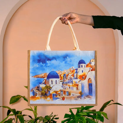 Cities of the World Jute Boxed Tote Bag