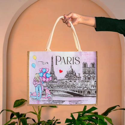 Cities of the World Jute Boxed Tote Bag