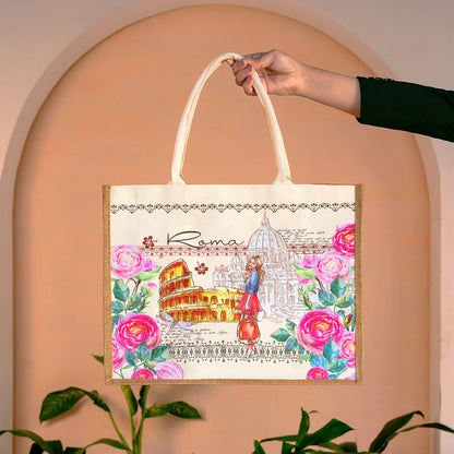 Cities of the World Jute Boxed Tote Bag