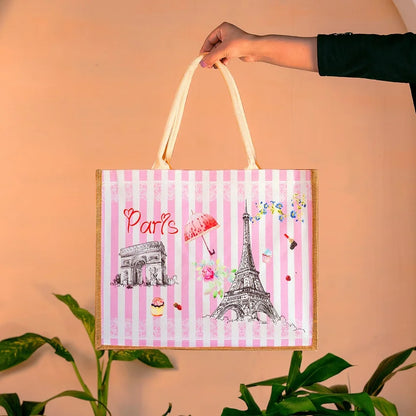 Cities of the World Jute Boxed Tote Bag