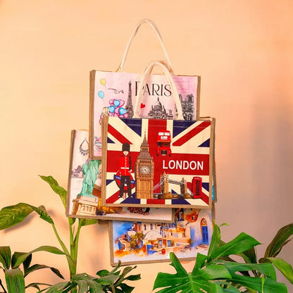 Cities of the World Jute Boxed Tote Bag