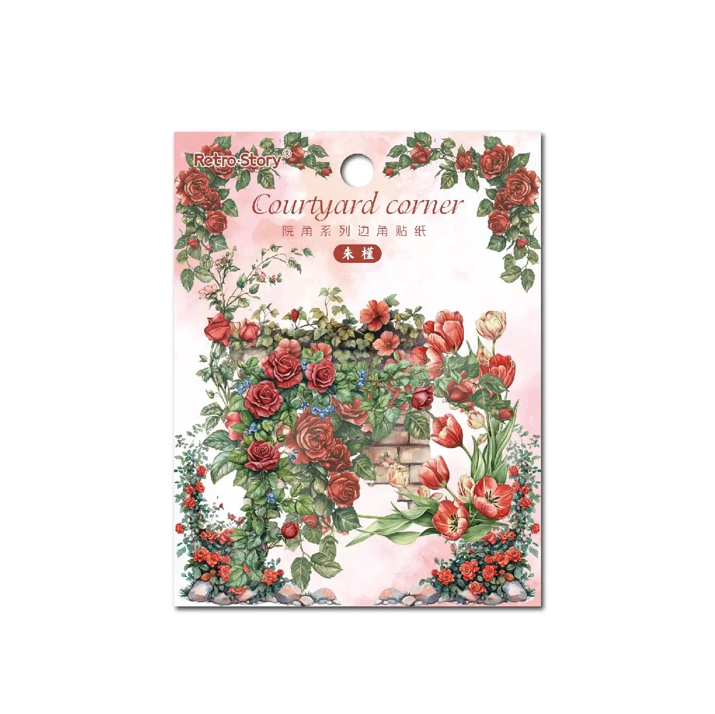 Packaging of decorative stickers with floral design on a white background