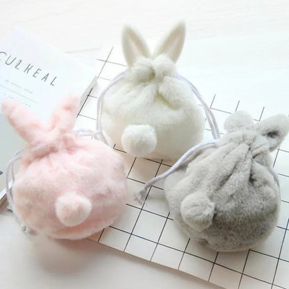 Cute Fluffy Bunny Plush Drawstring Pouch