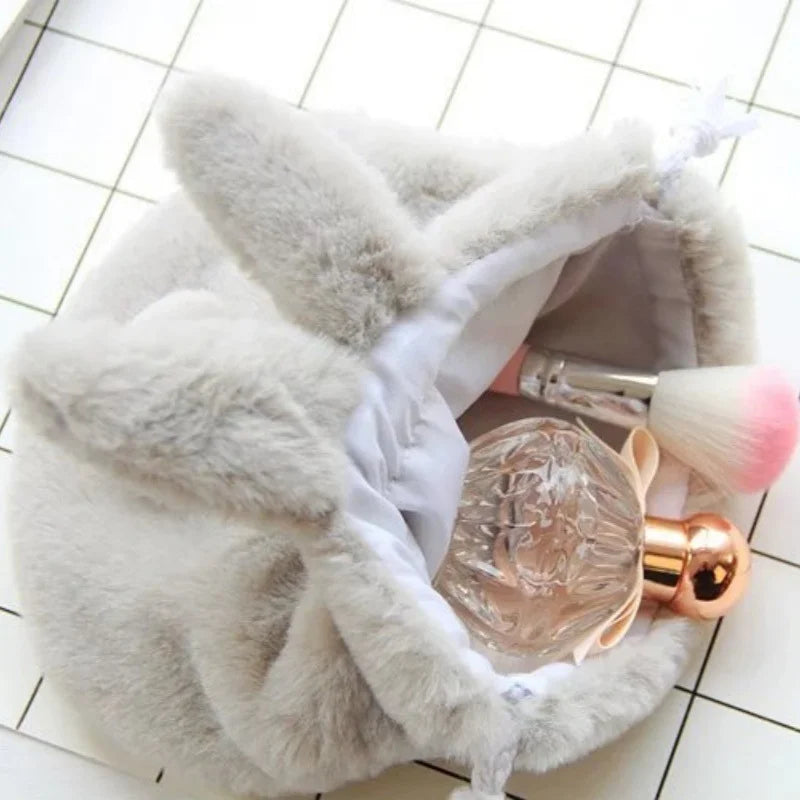 Cute Fluffy Bunny Plush Drawstring Pouch