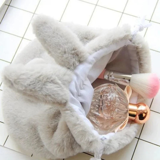 Cute Fluffy Bunny Plush Drawstring Pouch