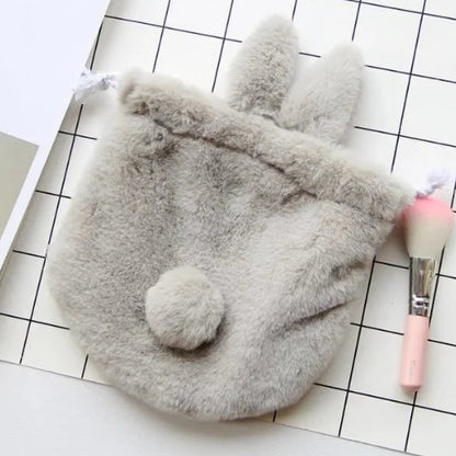 Cute Fluffy Bunny Plush Drawstring Pouch