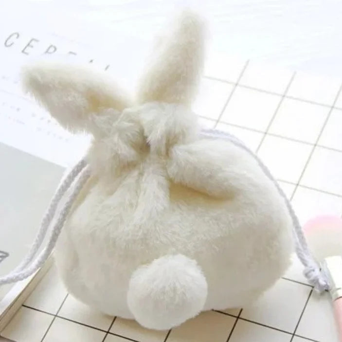 Cute Fluffy Bunny Plush Drawstring Pouch