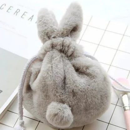 Cute Fluffy Bunny Plush Drawstring Pouch