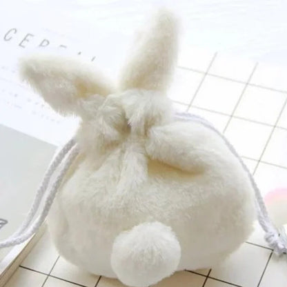 Cute Fluffy Bunny Plush Drawstring Pouch