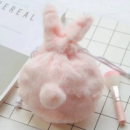 Cute Fluffy Bunny Plush Drawstring Pouch