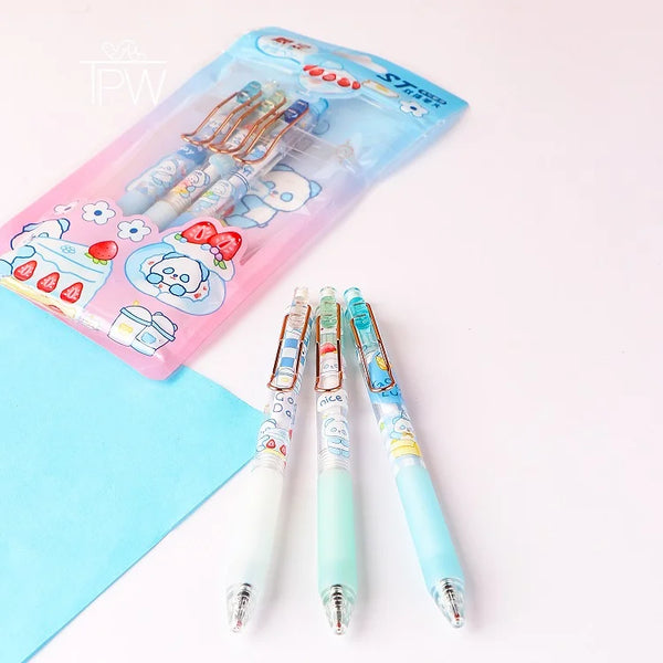 Cute Panda With Strawberry Press Gel Pen Set of 6