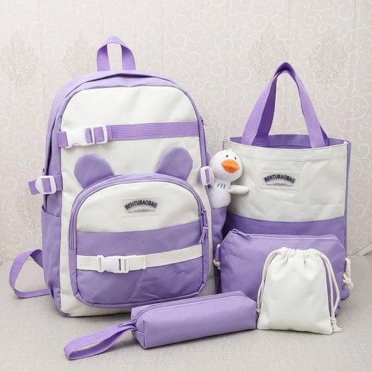 5Pc Bunny and Duck Theme Backpack Set