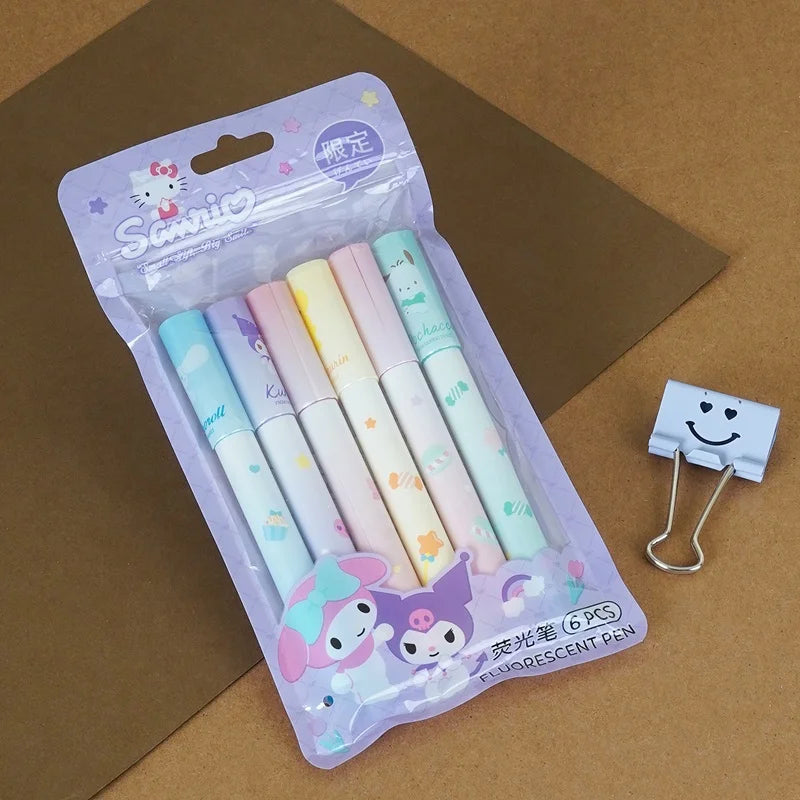 Cute Sanrio Fluorescent Highlighter Set Of 6