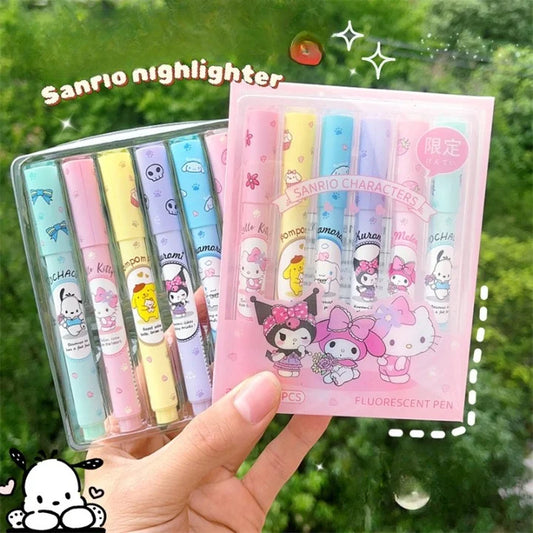 Cute Sanrio Fluorescent Highlighter Set Of 6