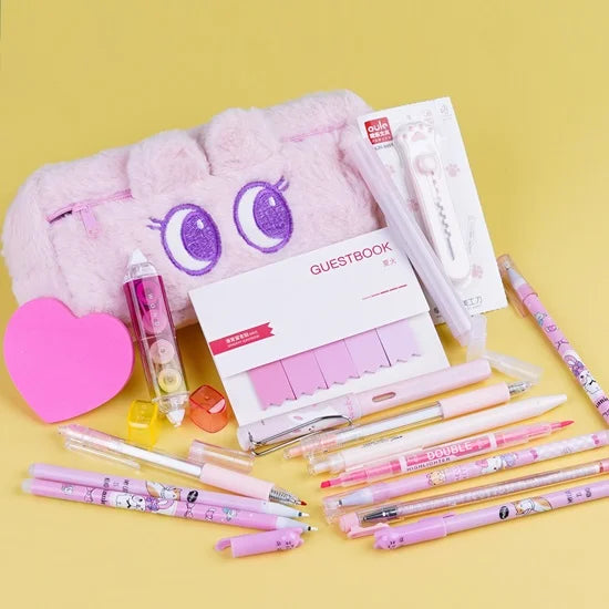 Plush Pencil Case with Stationery Bundle