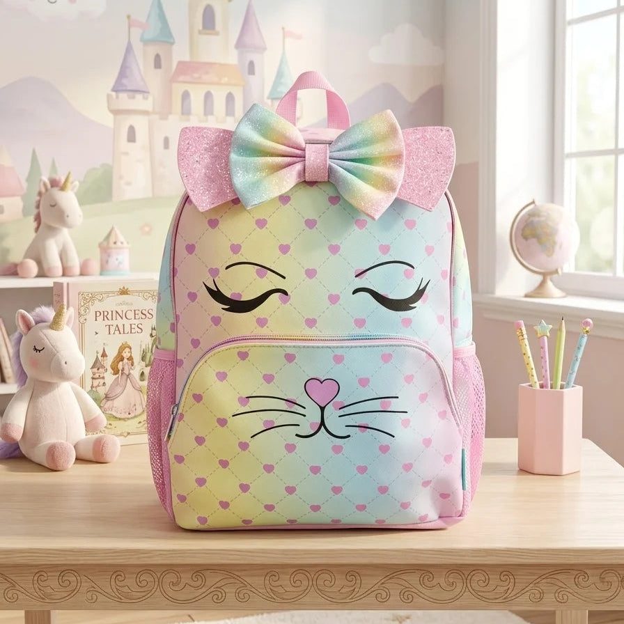 Cute Bow Kitty Bag with Mini Hearts