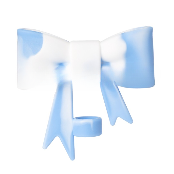 Blue and white plastic item on a white background