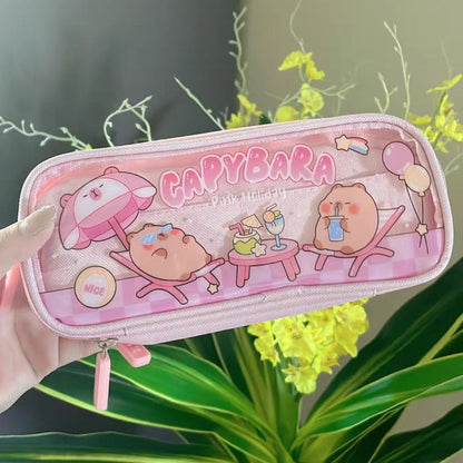 Cute Girl Triple-Layer Pencil Case And Cosmetic Pouch