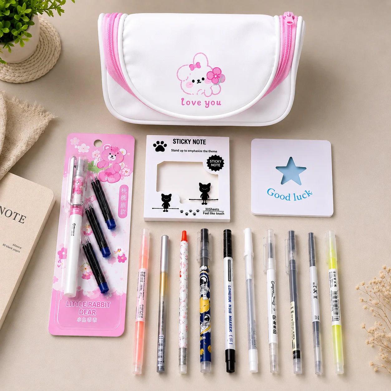 Cute & Trendy Pink Bunny Stationery Bundle