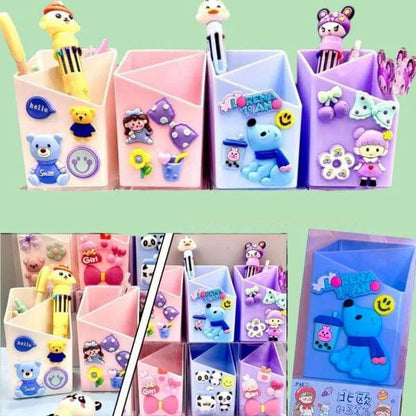 Desktop Plastic Pen Holder With Silicon Brooches