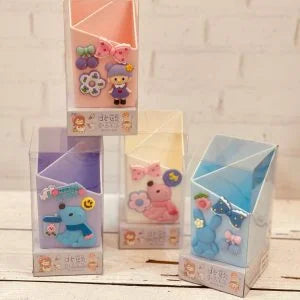 Desktop Plastic Pen Holder With Silicon Brooches