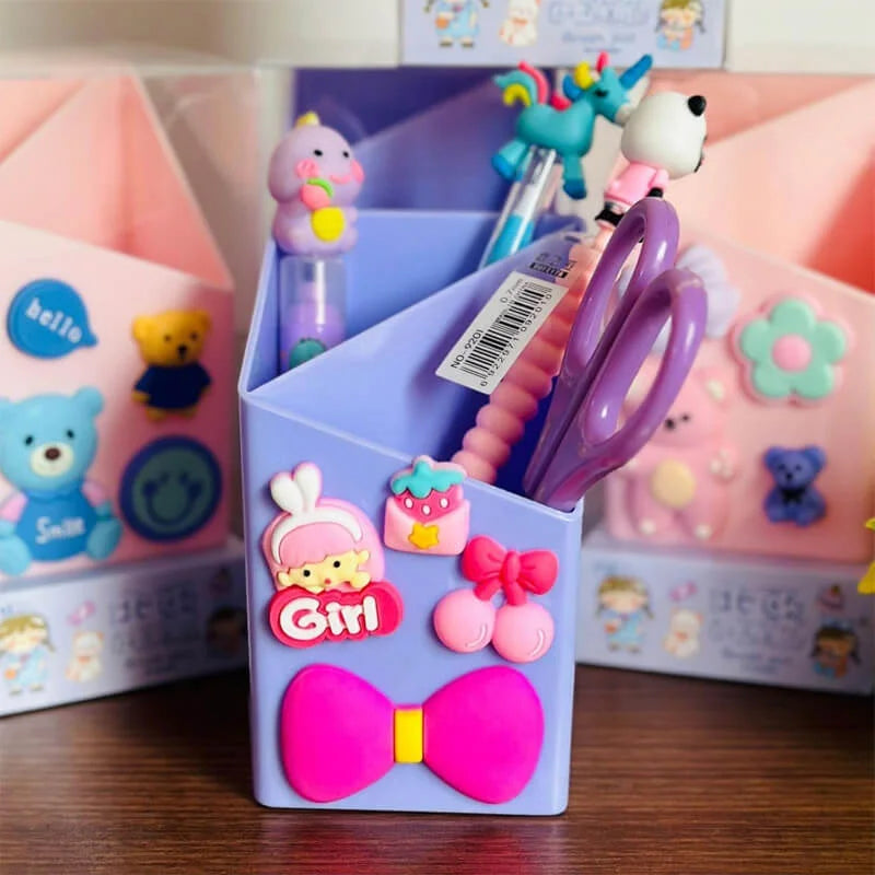 Desktop Plastic Pen Holder With Silicon Brooches