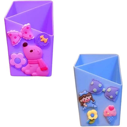 Desktop Plastic Pen Holder With Silicon Brooches