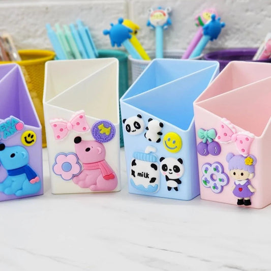 Desktop Plastic Pen Holder With Silicon Brooches