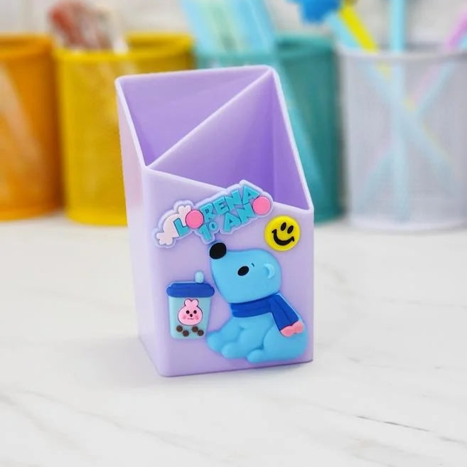 Desktop Plastic Pen Holder With Silicon Brooches