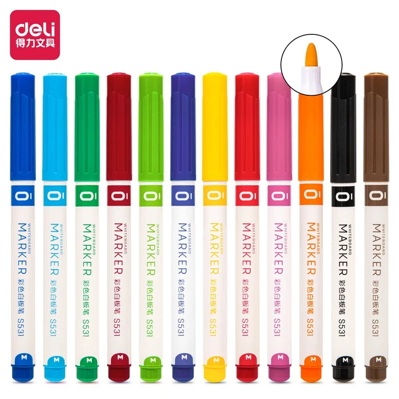 DELI Dry Erase Markers,12 Colors White Board Markers