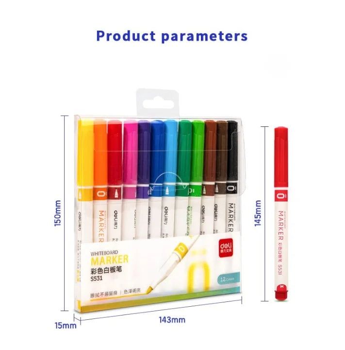 DELI Dry Erase Markers,12 Colors White Board Markers