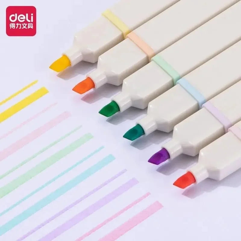 Deli Macaron-Colored Square Pastel Highlighter Marker Set Of 6